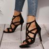 Fashion Sexy Pointed Toe Suede Cross Strap Sandals Women 2025 Summer Cover Heel Super High Heels Sandals Fashion Party Dress Jazz Shoes