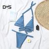 2Pcs/Set Women Bikini Set Halter Padded Wireless Bikini Bra High Waist Swimming Briefs Set Split Design Solid Color Swimsuit