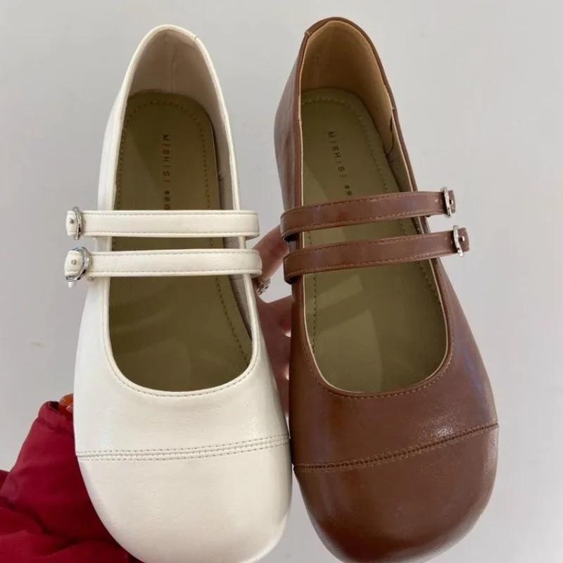 Fashion shoes female 2025 hot sale Shallow Women's flats Fashion buckle strap daily new round toe soft bottom concise flat low heels