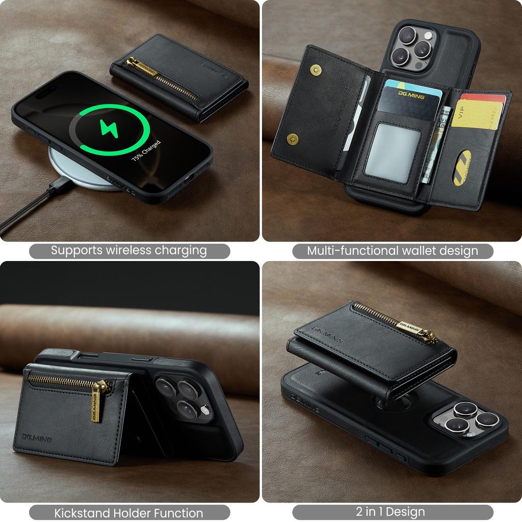 Hot 2 In 1 Luxury Leather Wallet Phone Case Cover for iPhone 16 Pro Max Shockproof with Credit Card Cover for Men Business Case