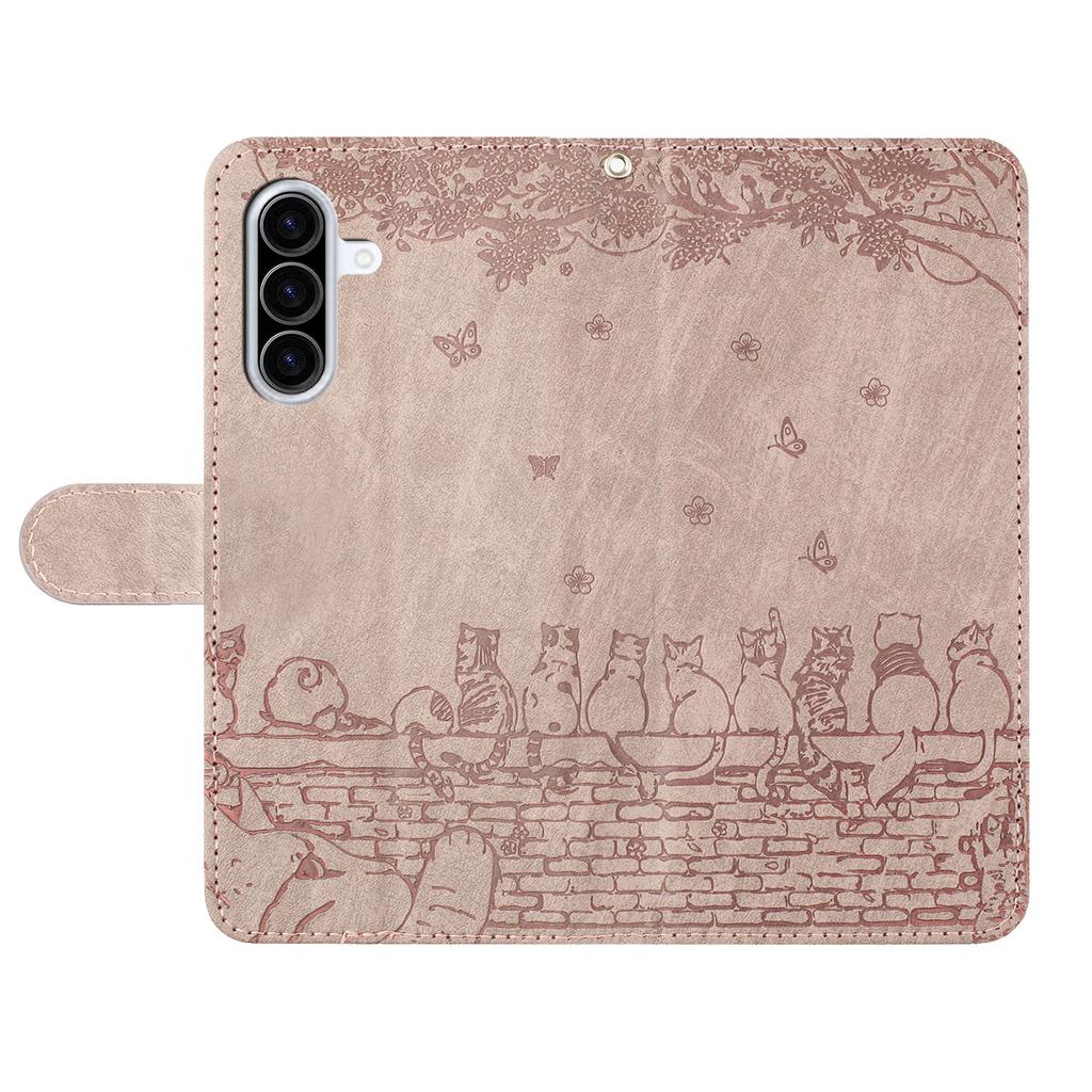 For Samsung Galaxy A57 5G Case with Wrist Strap Leather Phone Cover Wall Cats Pattern