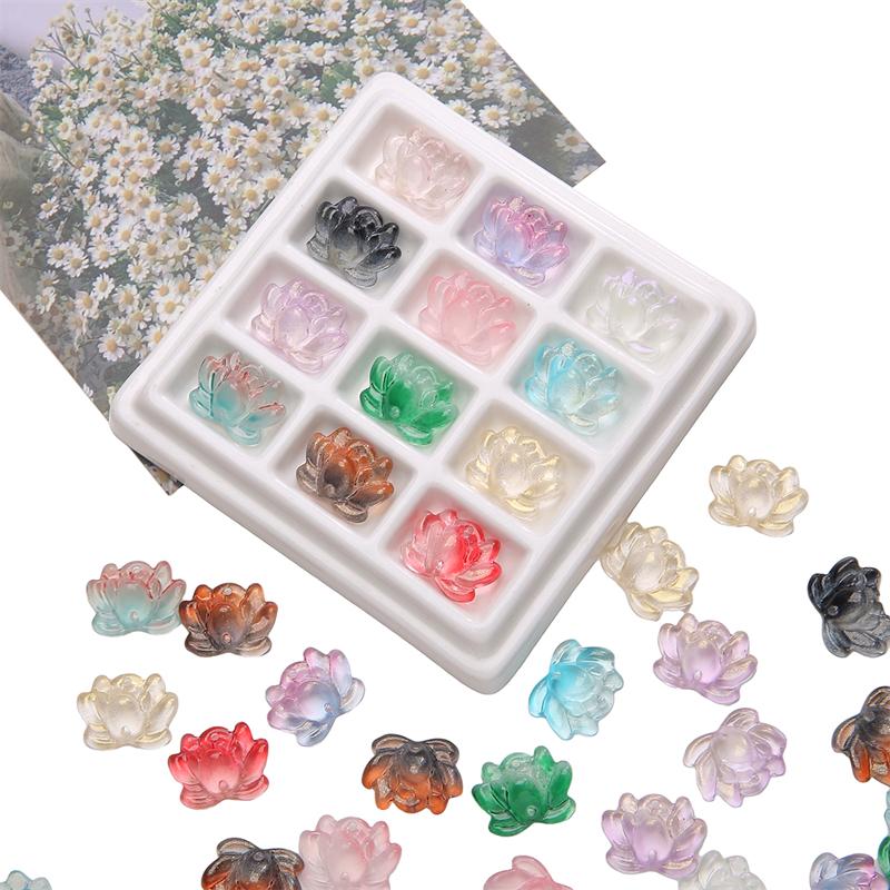 5Pcs Glass Double Hole Lotus Flower Beads Pendant Charm for Necklace Bracelet Earring DIY Jewelry Making