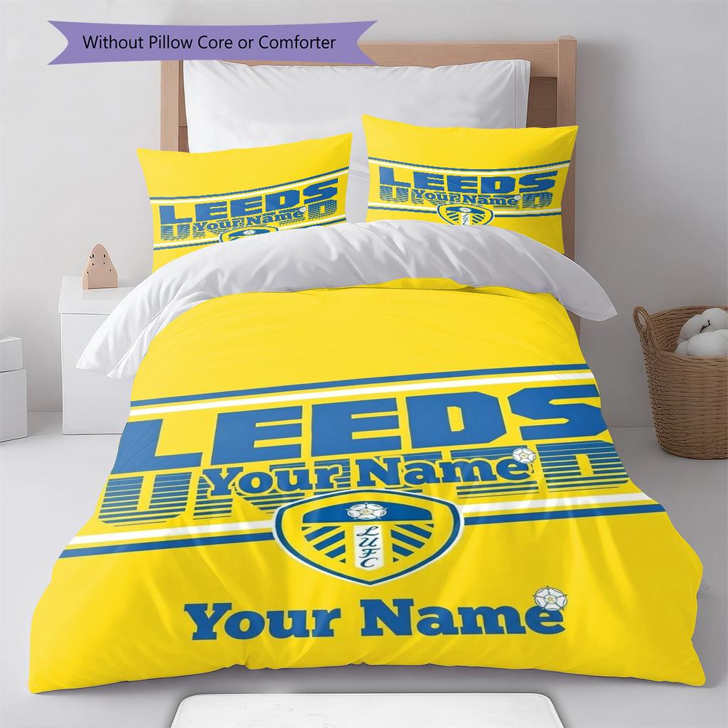 Leeds Crest Custom Name Pattern Bedding Quilt Set Quilt Cover Pillowcase Home Birthday Gift(1 * duvet cover + 2 * pillowcase, without core)