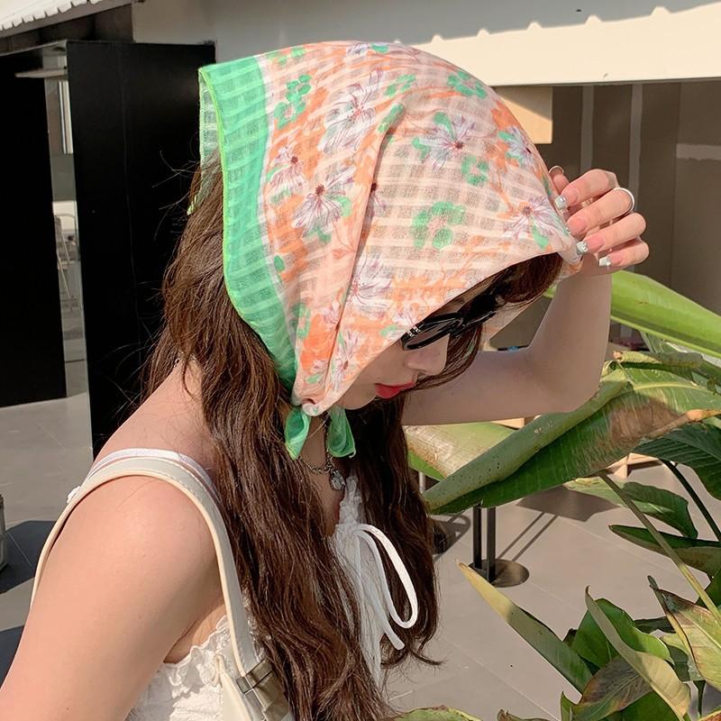 Eșarfă mică pătrată retro de țară, eșarfă artistică franțuzească din bumbac și in, eșarfă de cap pentru femei de primăvară și toamnă, vară, pentru umbră și protecție solară