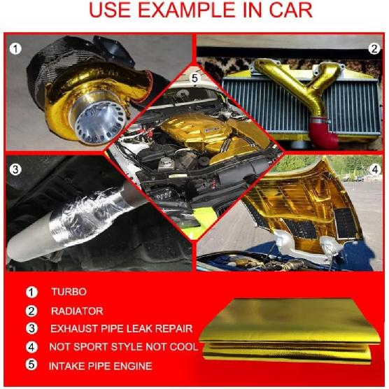 12'' X 48'' Gold Adhesive Heat Shield ReflectiveTape Wrap Roll Compatible Thermal Barrier Adhesive Backed Heat Sleeve Up To 2000 Degrees Fahrenheit