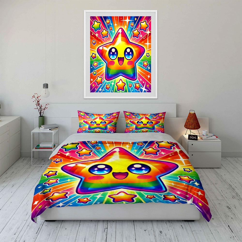 Rainbow Star Decor Gift Set Multiple Sizes Kid'S And Adults' Bedroom Exquisite 3Pc Bedding Set, Gift