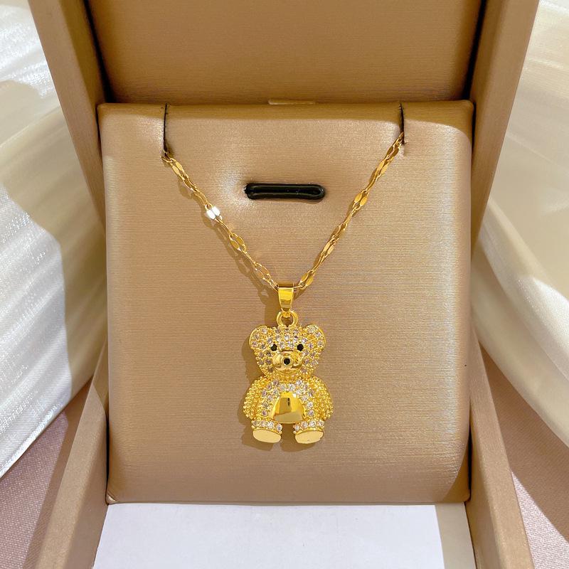 Titanium Steel Micro-Inlaid Gold Plated Women's Lucky Bead Necklace - Trendy Clavicle Chain Accessory