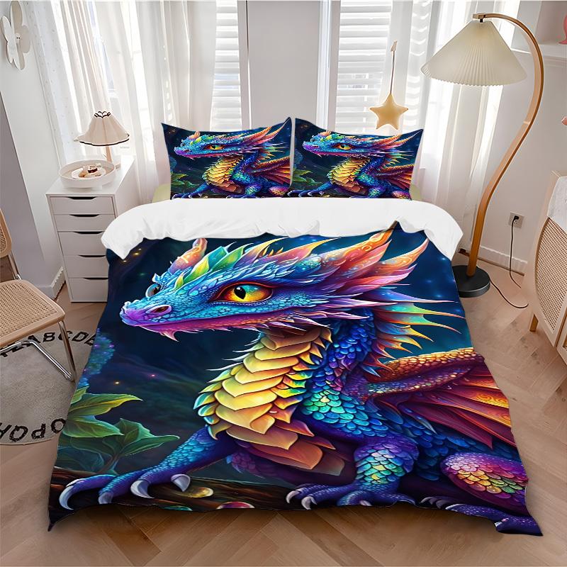 3pcs bedding set Fantasy Dragon Includes 1 Comforter + 2 Pillowcases, Without Pillow Inserts, Soft Comfortable,a0909075 135x200cm