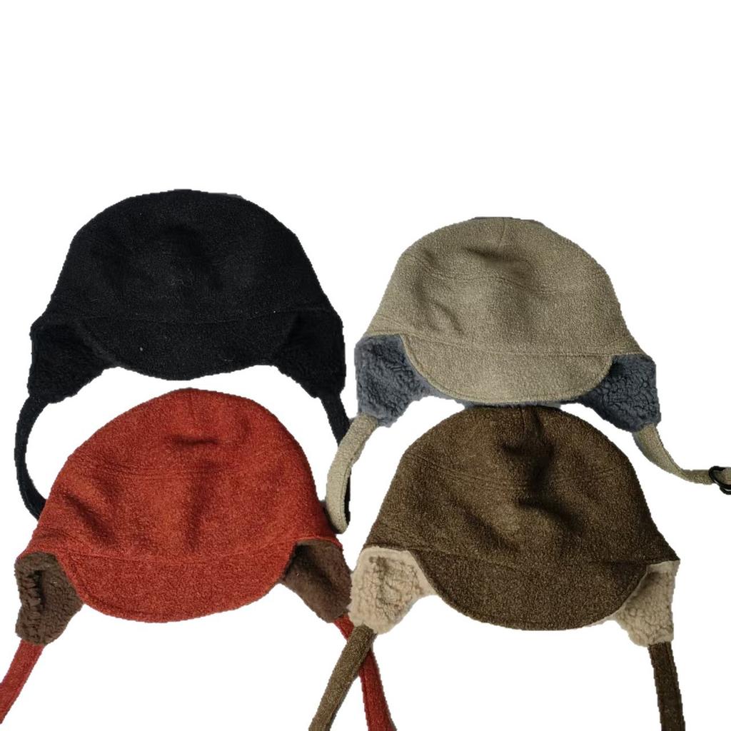 Imitation lamb wool flying hat, ear protection hat, children's autumn and winter new velvet solid color hat, men's warm Lei Feng hat