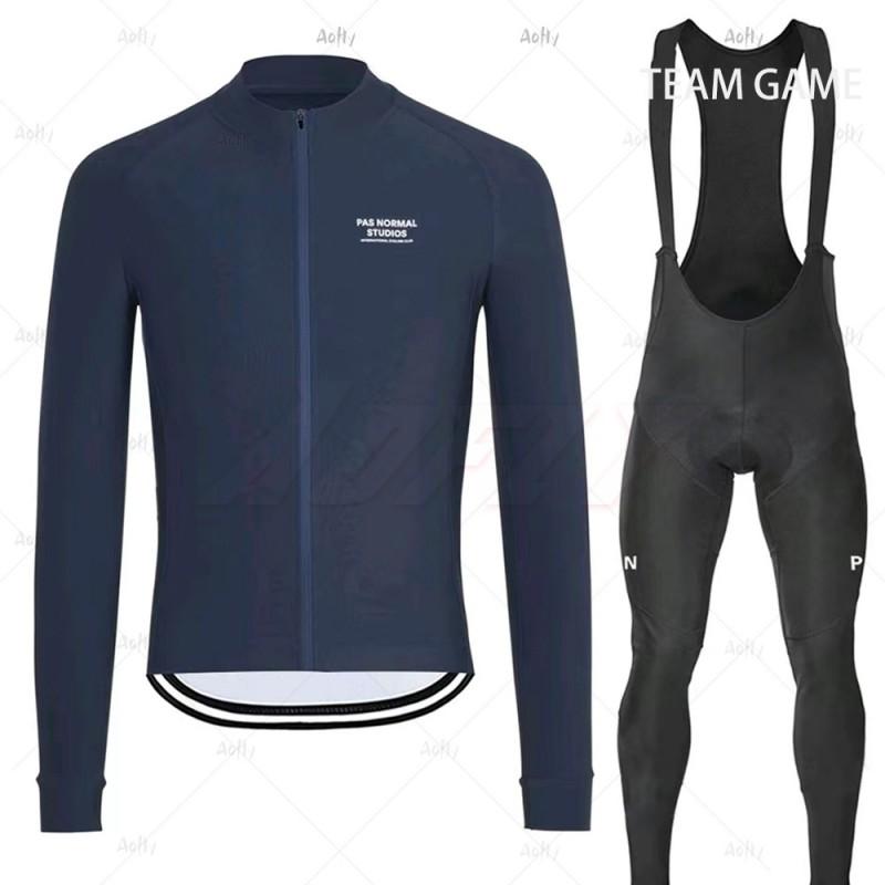 Mens Thermal Fleece Cycling Jersey Bib Tights Set Winter Long Sleeve Bike Riding Outfit