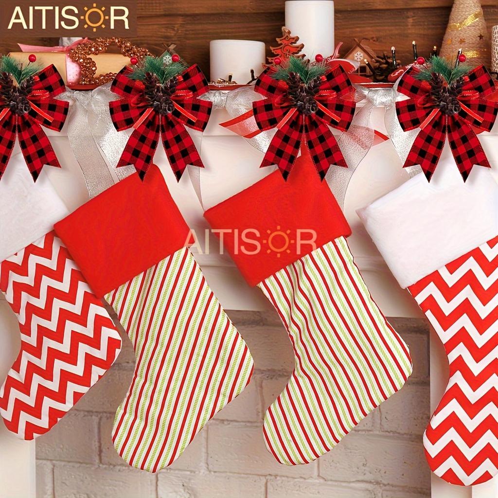 6pcs Christmas Ribbons Buffalo Plaid Bows with Plastic Pine Cone for Christmas Tree Mantle Fireplace Wreath DIY Crafts Decoration Party Decor Gift