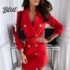 Suit Dress Women Lapel Long Sleeve Double Breasted Mid-length Adjustable Belt Waist Formal Business with Pockets Workwear Comfortable