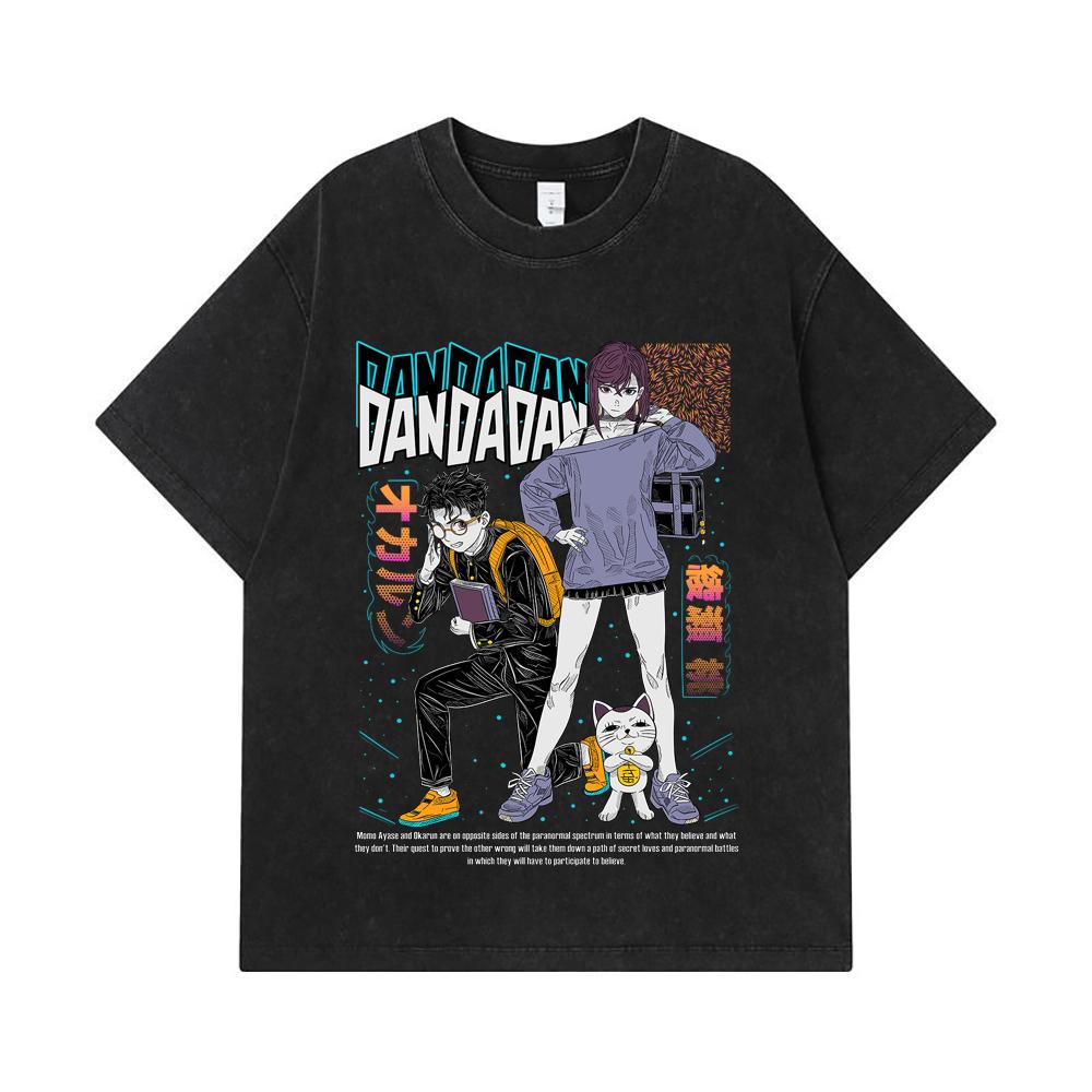 275 GSM Washed T-shirts 100% Cotton Dandadan V1 Momo Okarun Print Unisex Heavy Cotton T Shirt