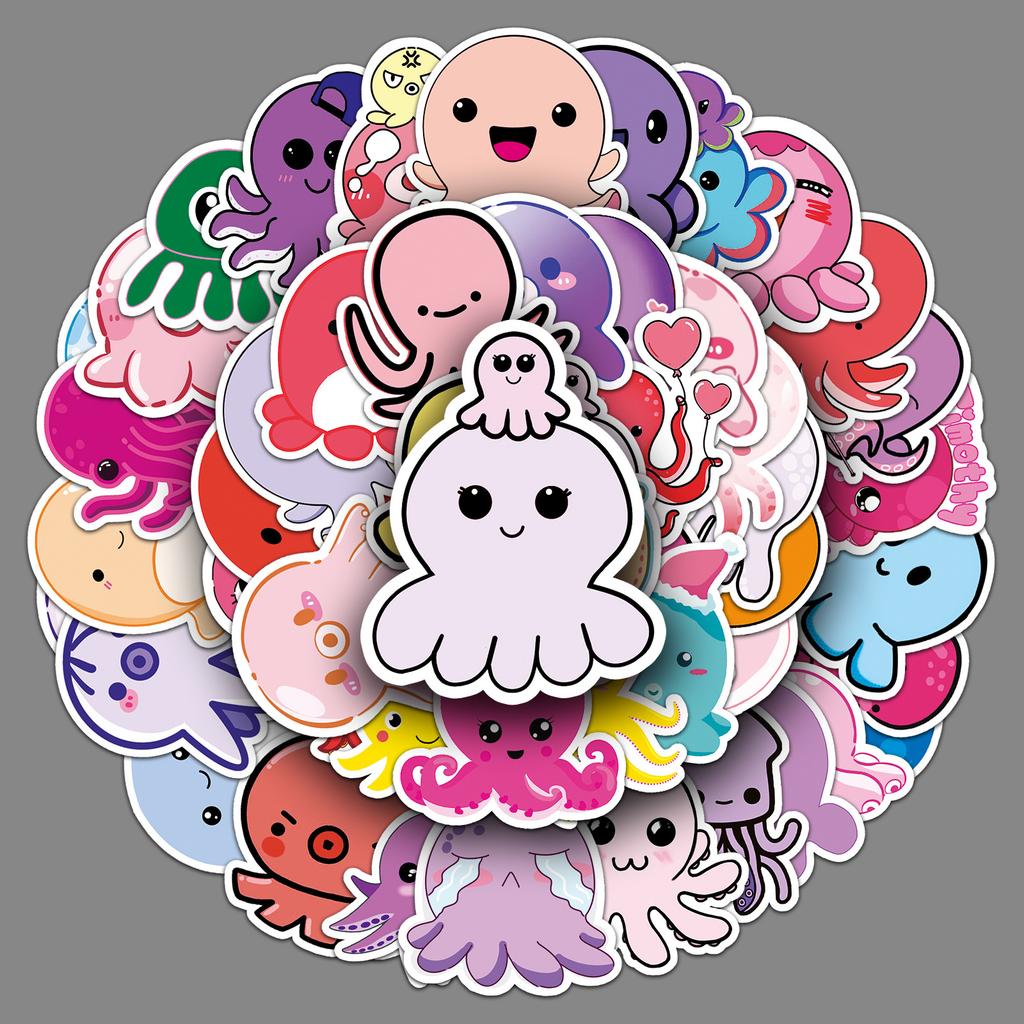 50 Cartoon Octopus Doodle Cartoon Cute Marine Creatures DIY Skateboard Water Cup Suitcase Stickers
