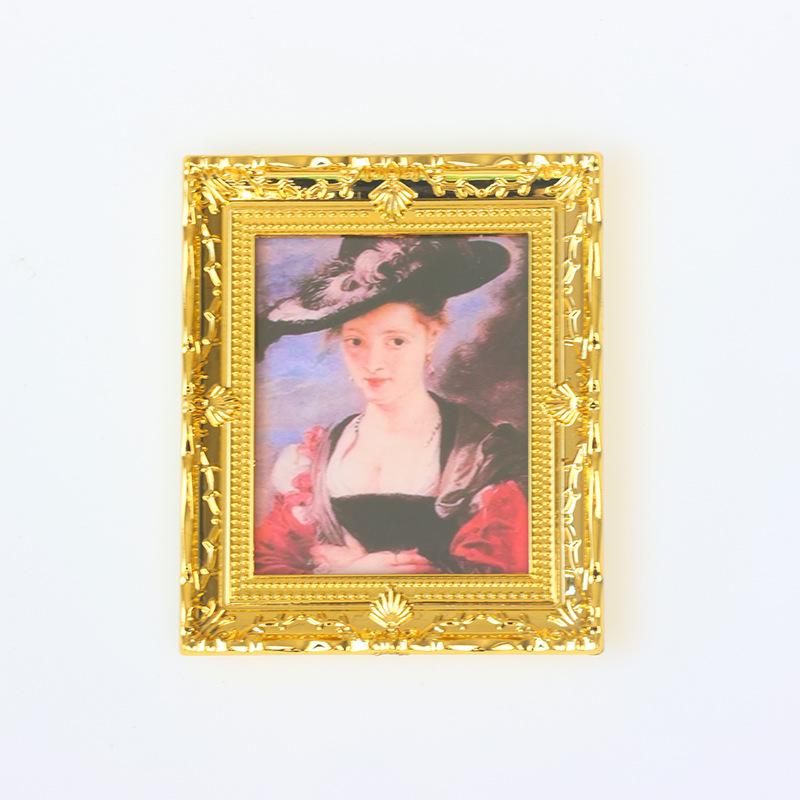 1Pcs Doll House Wall Mural Ornaments 1:12 Scale Dollhouse Oil Painting Vintage Character Landscape Picture Mini Photo Frame