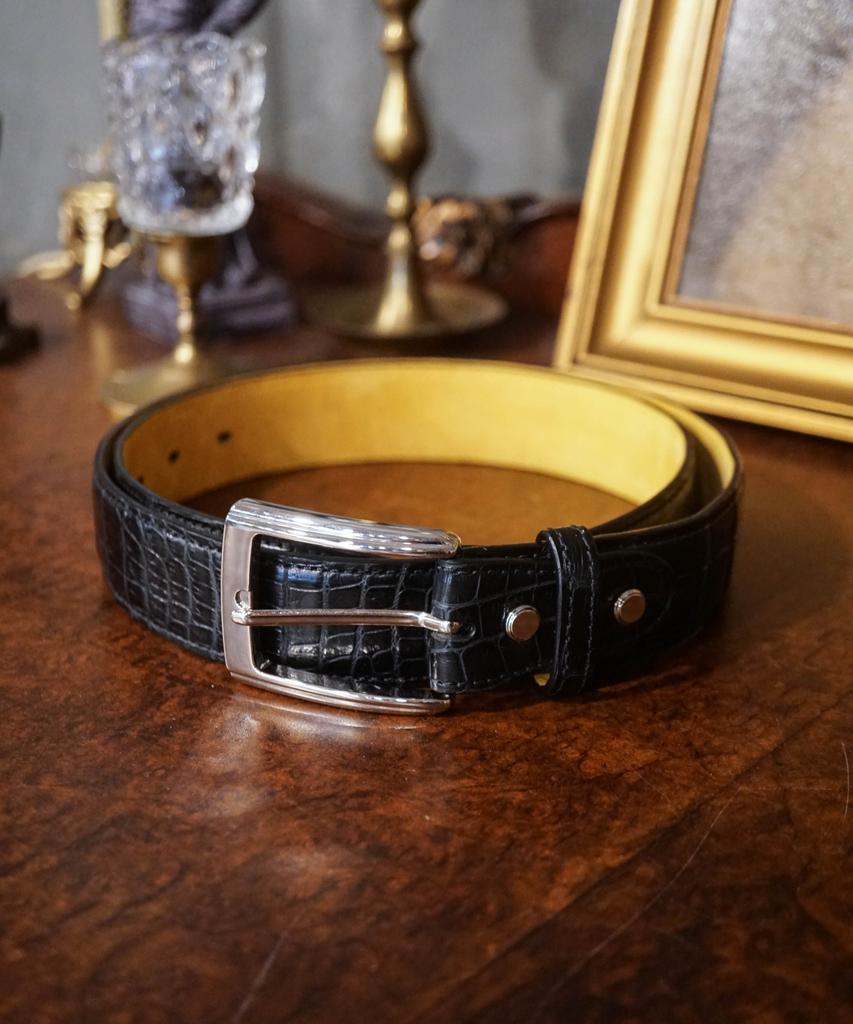 Heimdal Glossy Handmade Crocodile Leather Belt Black