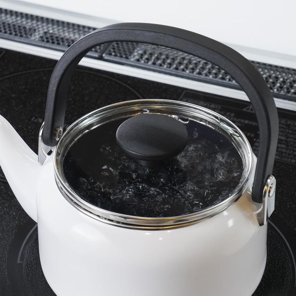 Fuji Enamel Kettle with Glass Lid, 2.0L, Sky Gray, AMZ-2.0K.SG