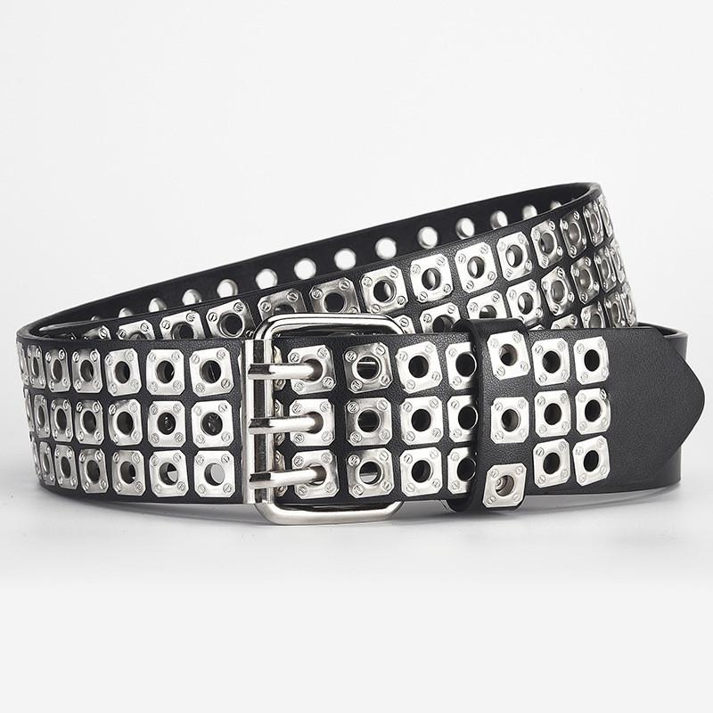 Unique And Stylish Pu Leather Belt With Rivets And Eyelets For Men And Women