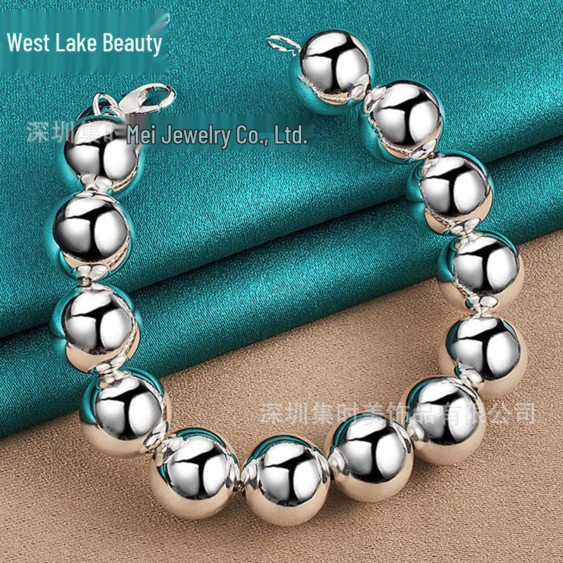 

Браслет-цепочка из стерлингового серебра с бусинами в виде виноградин, 14 мм гладкие бусины