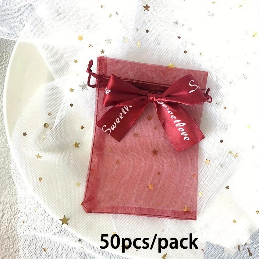 50Pcs Bow Candy Yarn Bag Solid Color Pearl Yarn Bag Jewelry Gift Bag Wedding Packaging Yarn Bag For Shops