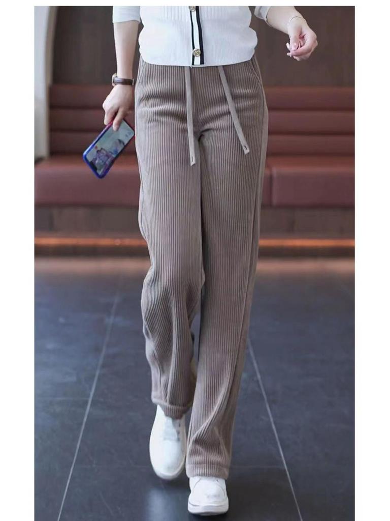 Women's High-Waisted Slimming Corduroy Pants - Narrow/Wide-Leg, Plus Velvet, Autumn/Winter, Long Casual Straight-Leg