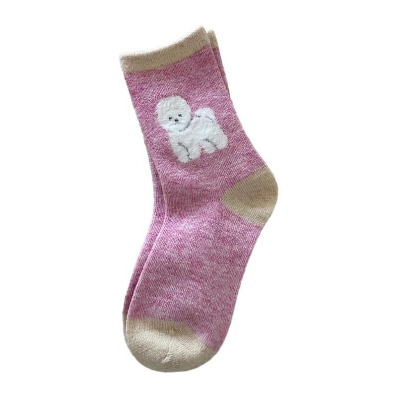 

Harajuku Cute Flocking Dog Pattern Winter Warm Crew Socks for Women Thicken Faux Wool Colorblock Middle Tube Calf Socks One Size светло-розовый