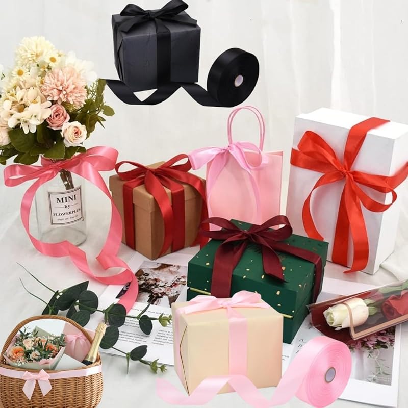 YFFSFDC Satin Ribbon Approximately 91m Long Width 2.5cm Ribbon Decoration Large Capacity Handicrafts Wrapping Valentine Gift Wrapping DIY Bouquet Bow