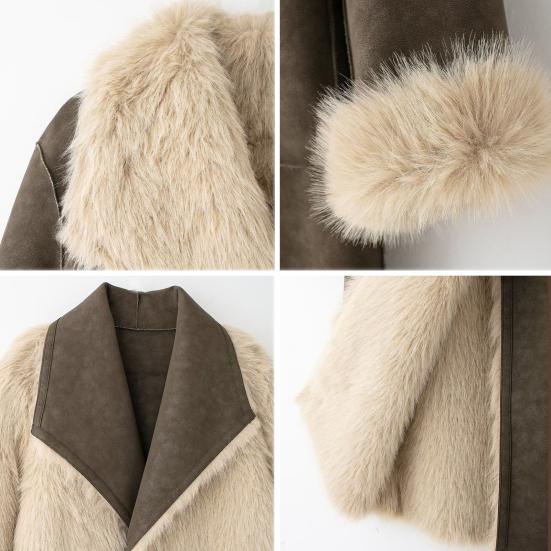 Faux Fur Long Trench Coat for Women Reversible Fuzzy Fleece Sherpa Lined Jackets Winter Furry Trimmed Casual Overcoat