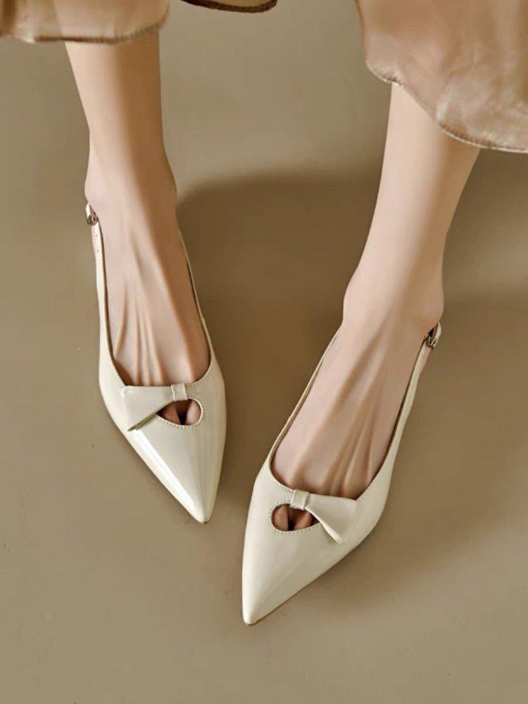 

[youshilai] French bag head bow hollow low heel sandals women 2025 summer empty single shoes women 40