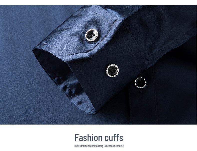 Premium Mulberry Silk Long-Sleeve Men's Shirt - Non-Iron, Solid Color, Business Casual for Autumn and Spring