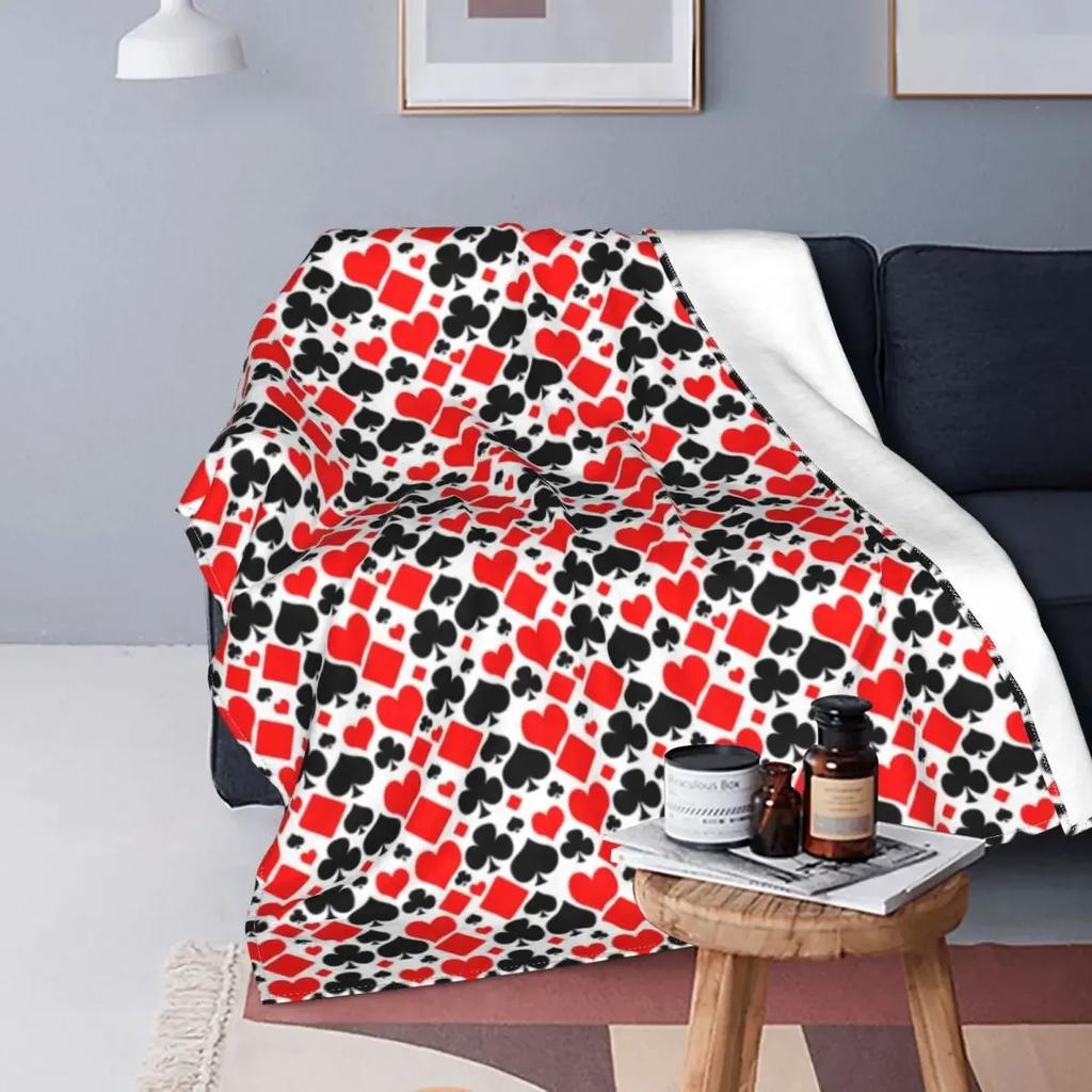 Playing Poker Card Flannel Throw Blanket Hearts Square Clubs Spades Fashion Cozy Bedspread Fleece Travel Super Soft Blanket King