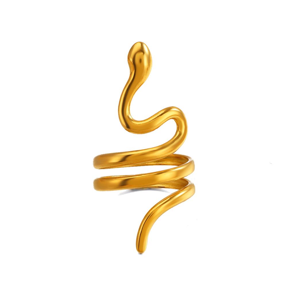 New Fashion Statement Snake Shape Stainless Steel Rings For Women Vintage Gold Color Animal Open Ring Trend Luxury Jewelry