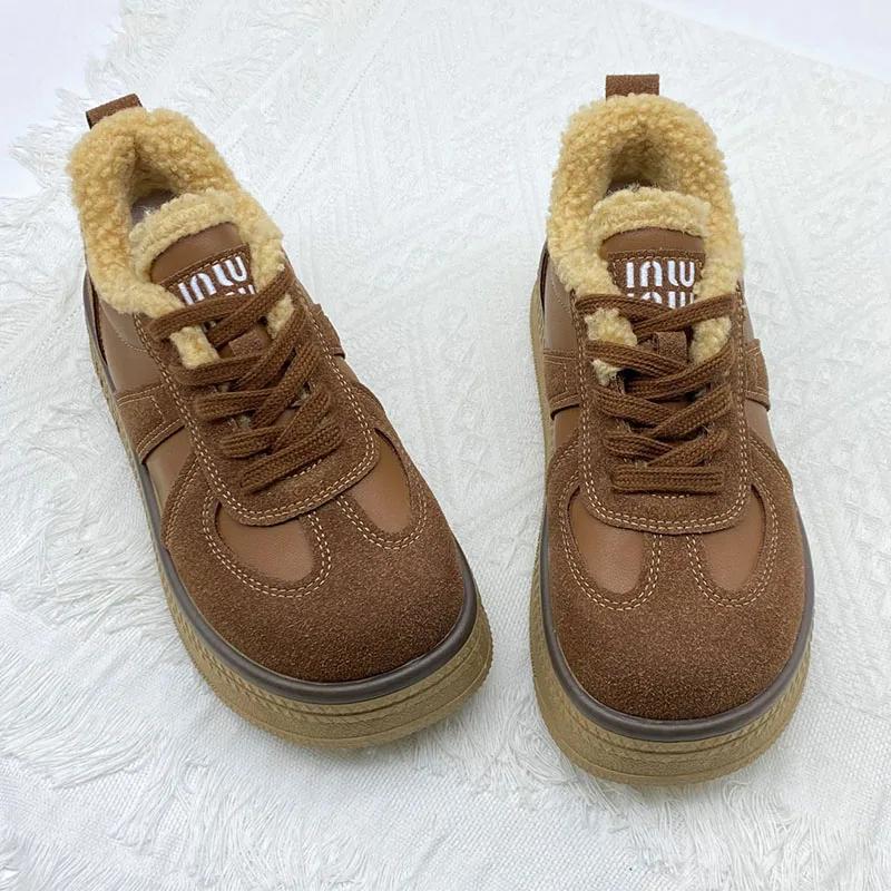 Dámské kožešinové teplé bavlněné boty kotníkové boty ploché tenisky nové designové semišové plyšové sněhule sportovní platforma ležérní boty boty