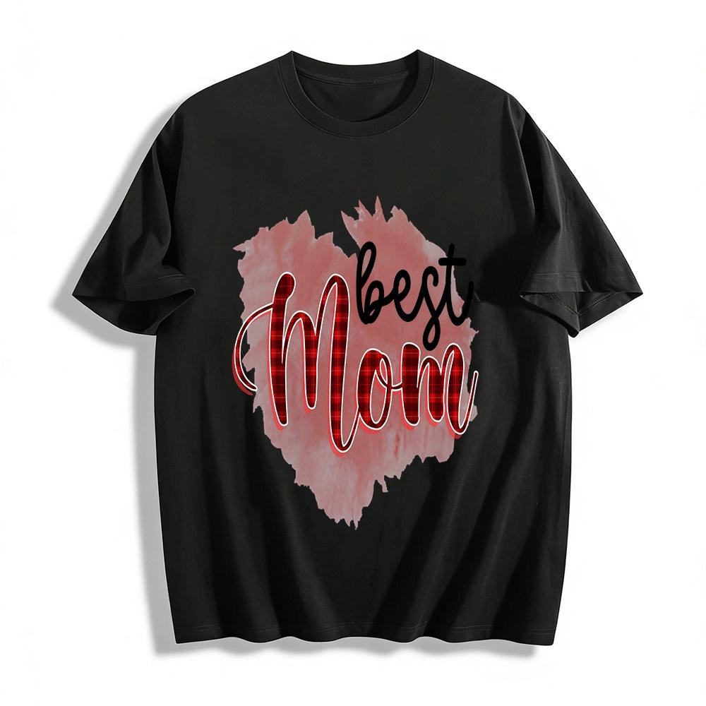 Best Mom Plaid Print Casual T-shirt For Mother s Day Gift Pure cotton T-shirt XXS