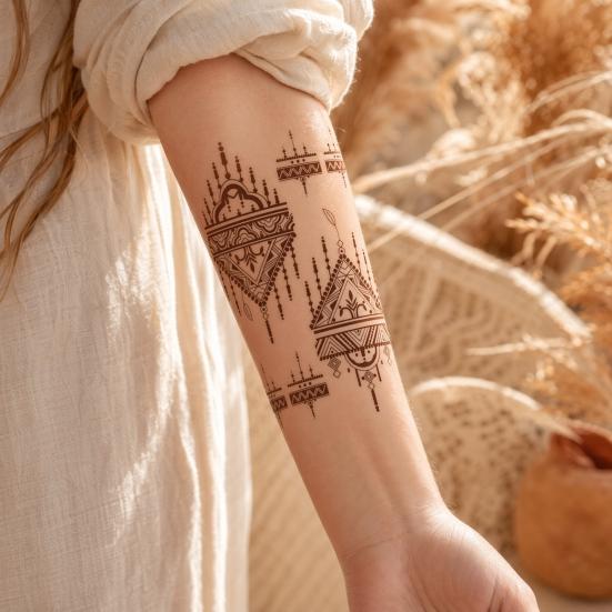 Henna Tattoo Stickers, Red Brown Waterproof Lace Temporary Tattoos, Indian Mehndi Body Art for Women Girls, Festival Makeup