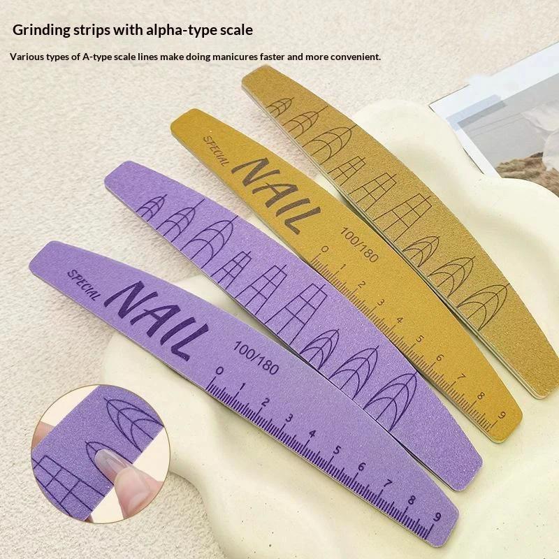 5Pcs Nail File Set With Scale Nail Art Double-sided 100/180 Grit Nail File Grinding Sanding Buffer Buffing Manicure Tool