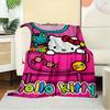 For Candy, Pocket, HelloKittyAnime-Themed Flannel Blanket, Glam Style, Digital Print, All-Season Comfort, Tear-Resistant, Knitted Craftsmans