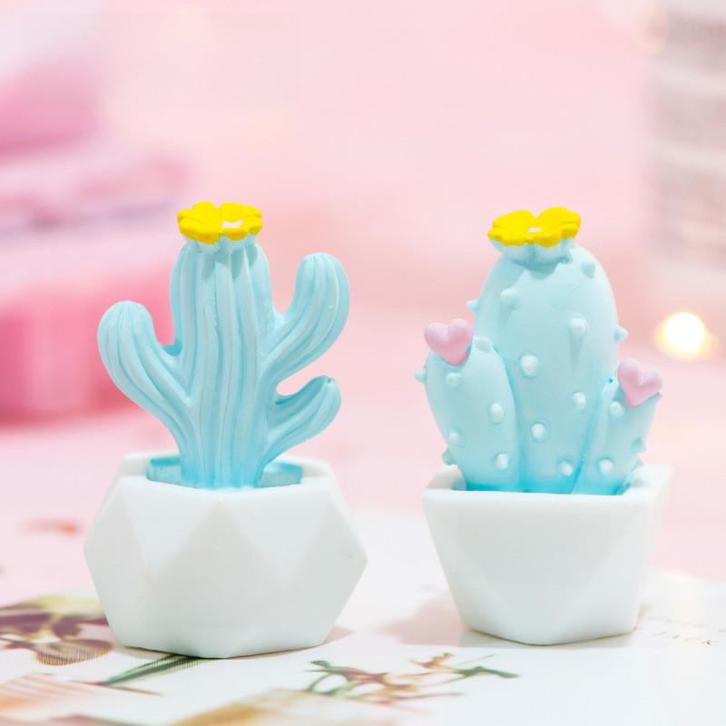 Adorable Miniature Cactus Decoration Resin Office Desk Plant Figurine Love Blue