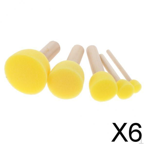 

6x 5 Pieces Brush Stamps to Print Wood Handle Stencil Sponge Craft