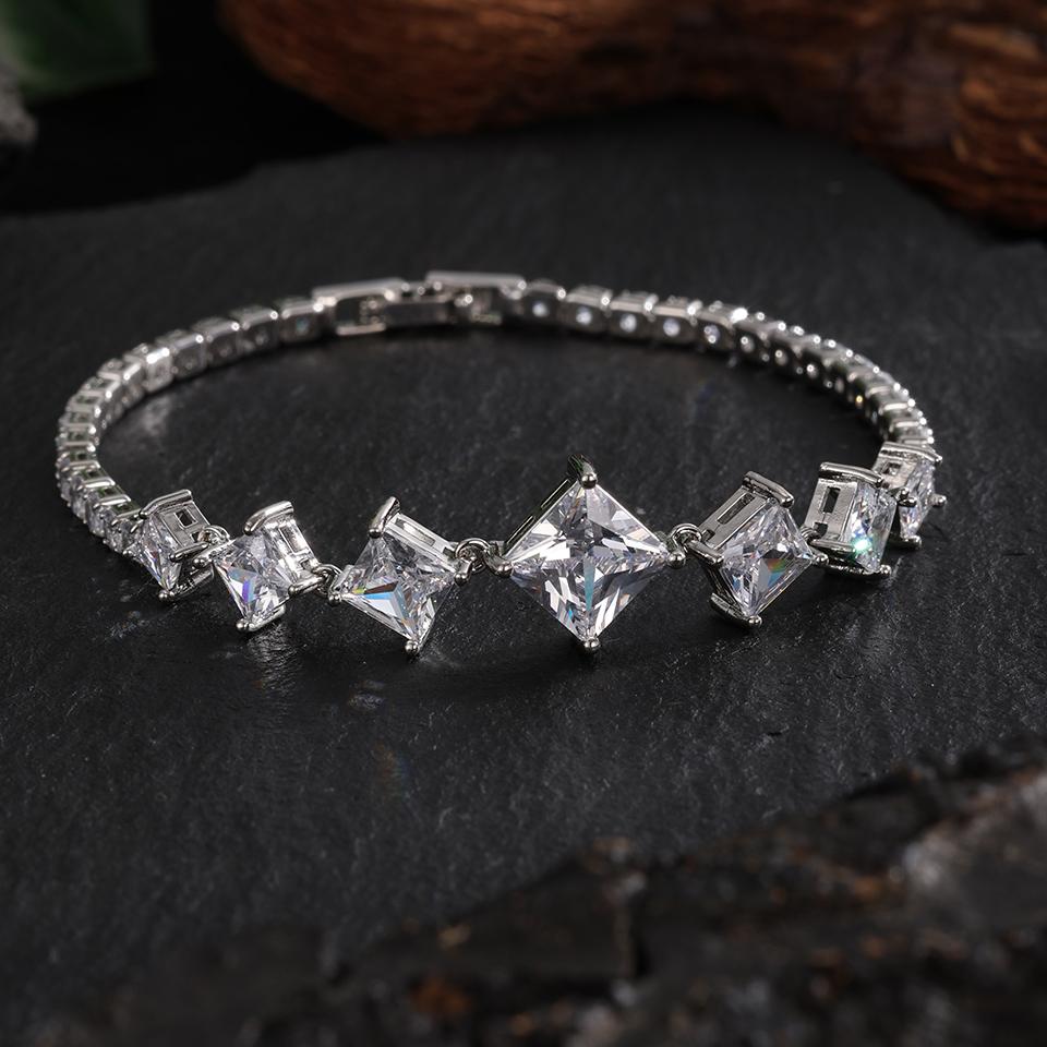 ZAKOL Luxury Geometric Water Drop Zirconia Bracelets for Elegant Women Full Crystal Charm Bracelet Bridal Wedding Jewelry