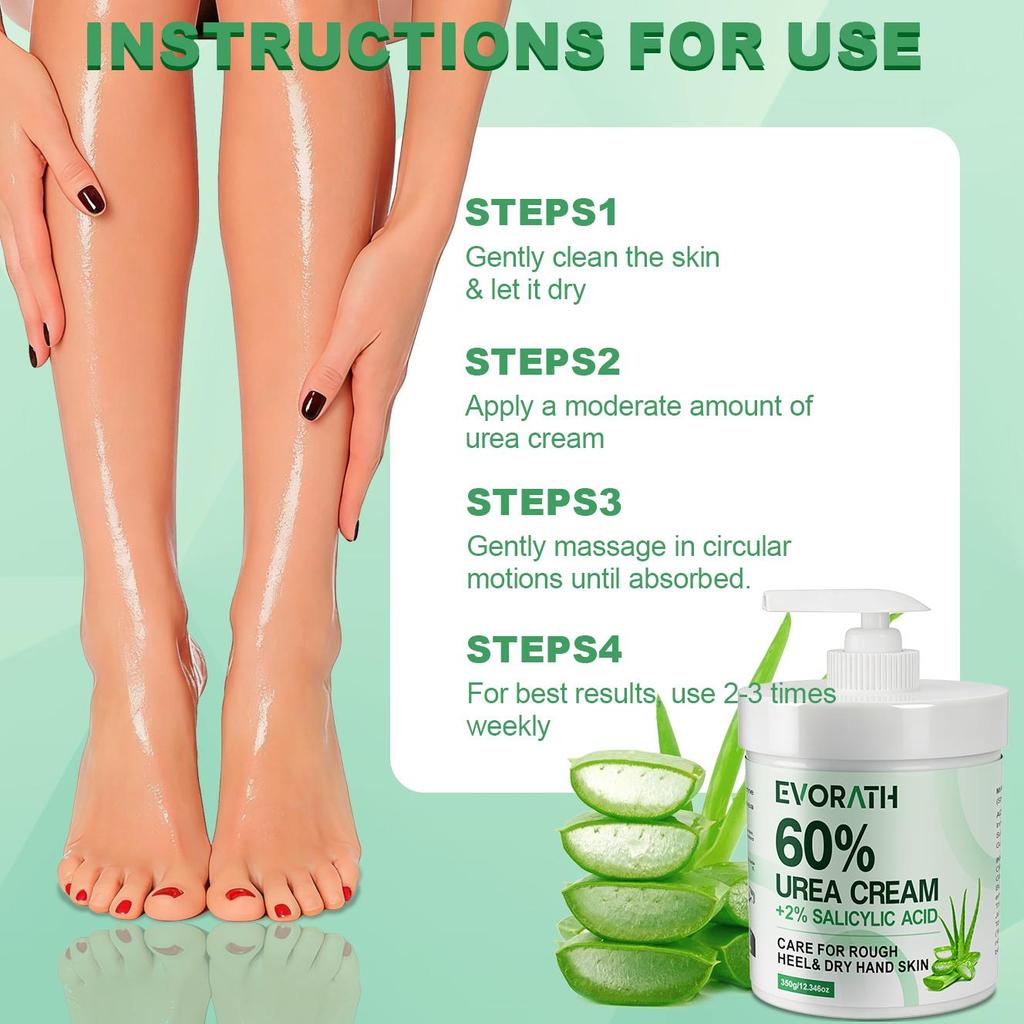 60% Harnstoffcreme mit Aloe Vera, Für trockene, rissige Haut und Hände, Entfernt Hornhaut und macht die Haut weich, Spendet tiefenwirksam Feuchtigkeit 350G