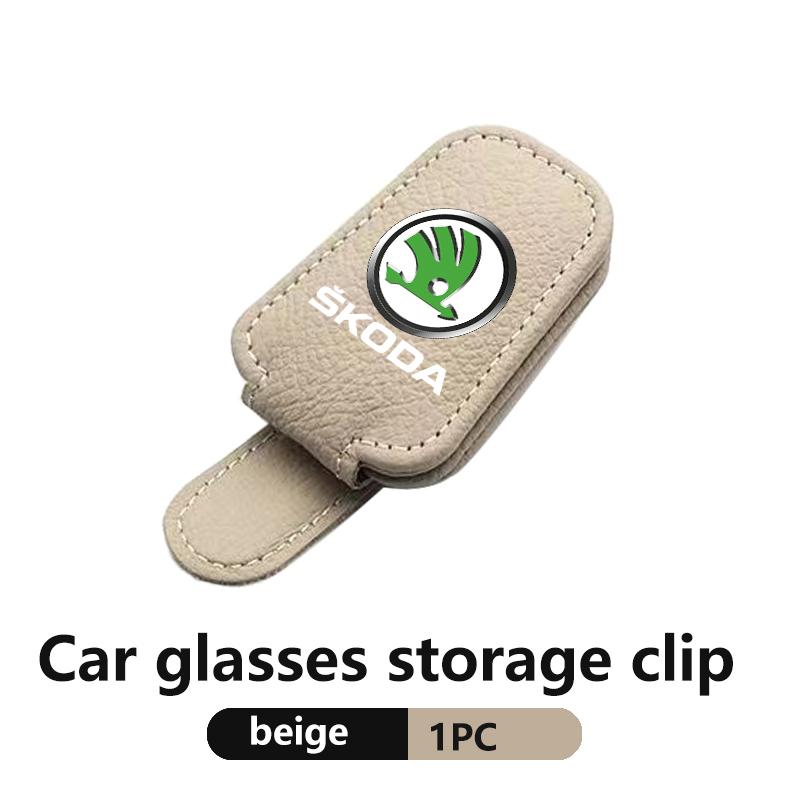 For Skoda Car Leather Glasses Clips Sun Visor Sunglasses Storage Fastener Rapid Octavia Derivative Enyaq-iV VisionS Yeti Scala RD4