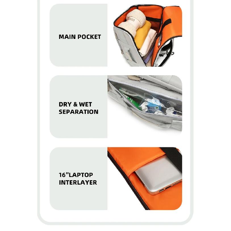 Large capacity fitness bag, travel backpack, dry wet separation shoulder bag, outdoor sports, fishing, yoga training bag