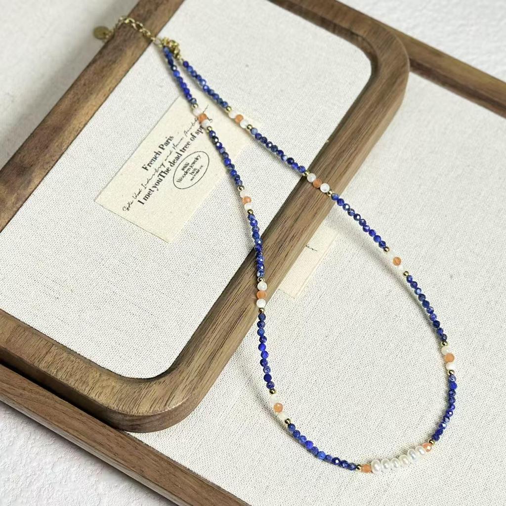 Elegant Lapis Lazuli and Freshwater Pearl Necklace for Women - Versatile Clavicle Chain, Super Fairy Design.