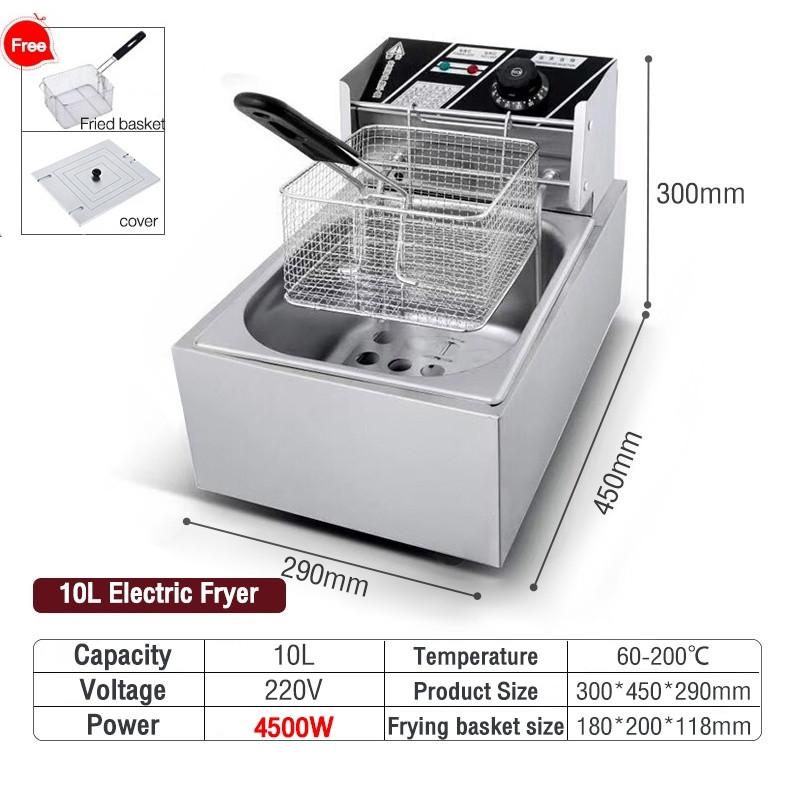 8L / 10L Large Capacity Stainless Steel Constant Temperature Fried Chicken Stove Commercial Single Double Electric Deep Fryer 10L-4.5kw