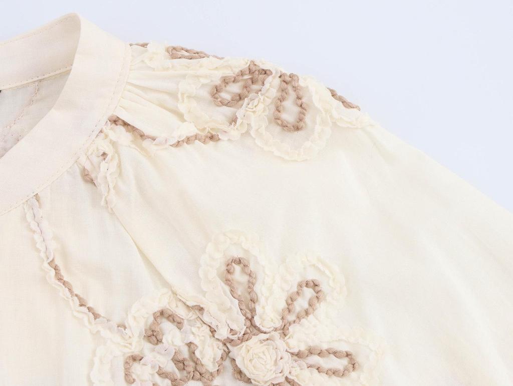 Europäischer & Amerikanischer Stil Blumenstickerei Hemdkleid