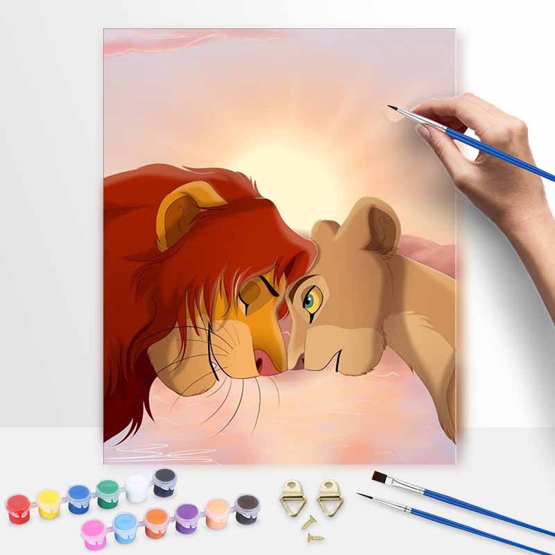 Disney digital oil painting The Lion King Simba Nala love art handmade diy home decorations 20x30cm