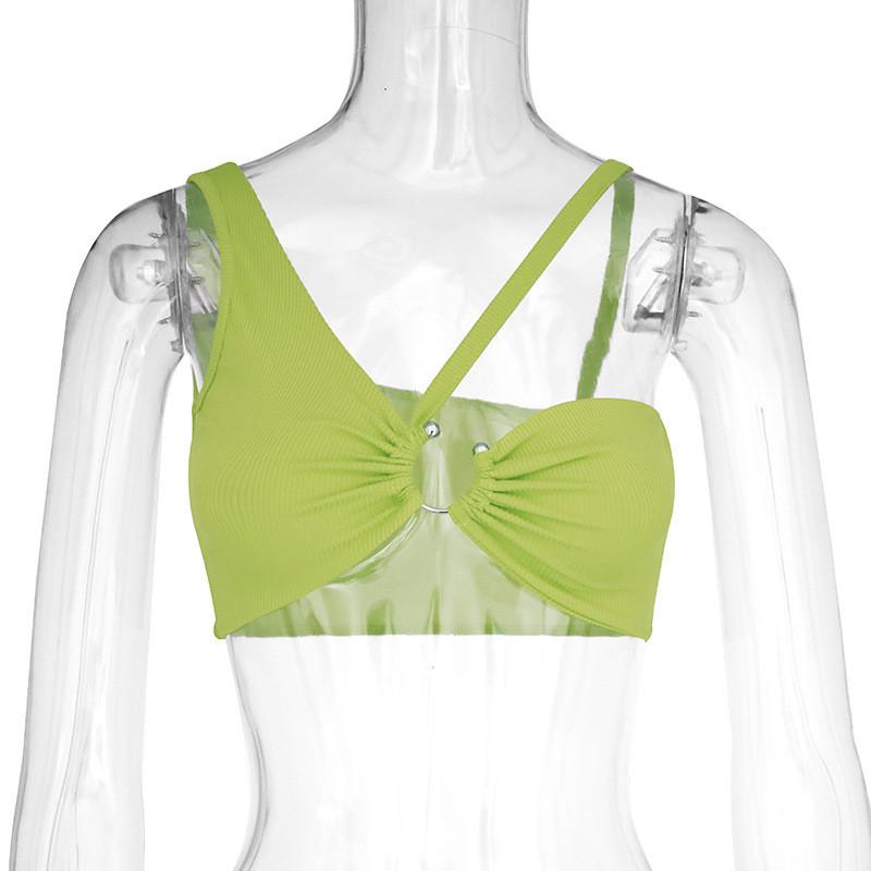 American Style Spaghetti Strap Crop Top With Hollow Out Design For Summer