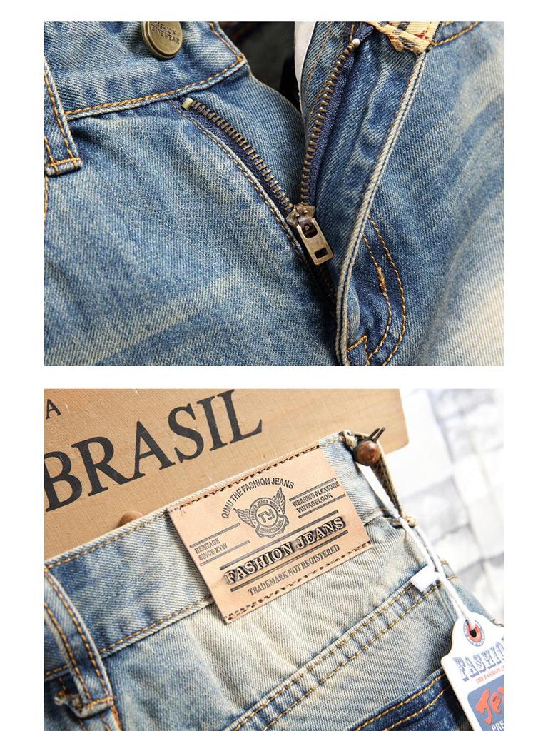 2025 Retro Washed Denim Jeans - Men's American High Street Style, PUNK Slim Fit, Straight Leg, Long Pants