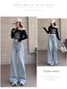 Women's High-Waisted Light Blue Wide-Leg Jeans - Spring/Autumn 2025, Slimming Loose Straight-Leg Floor-Length Pants